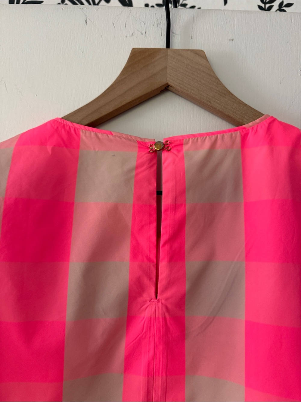 J. Crew Neon Pink and Beige Gingham Puff Sleeve Blouse - Picture 3 of 4